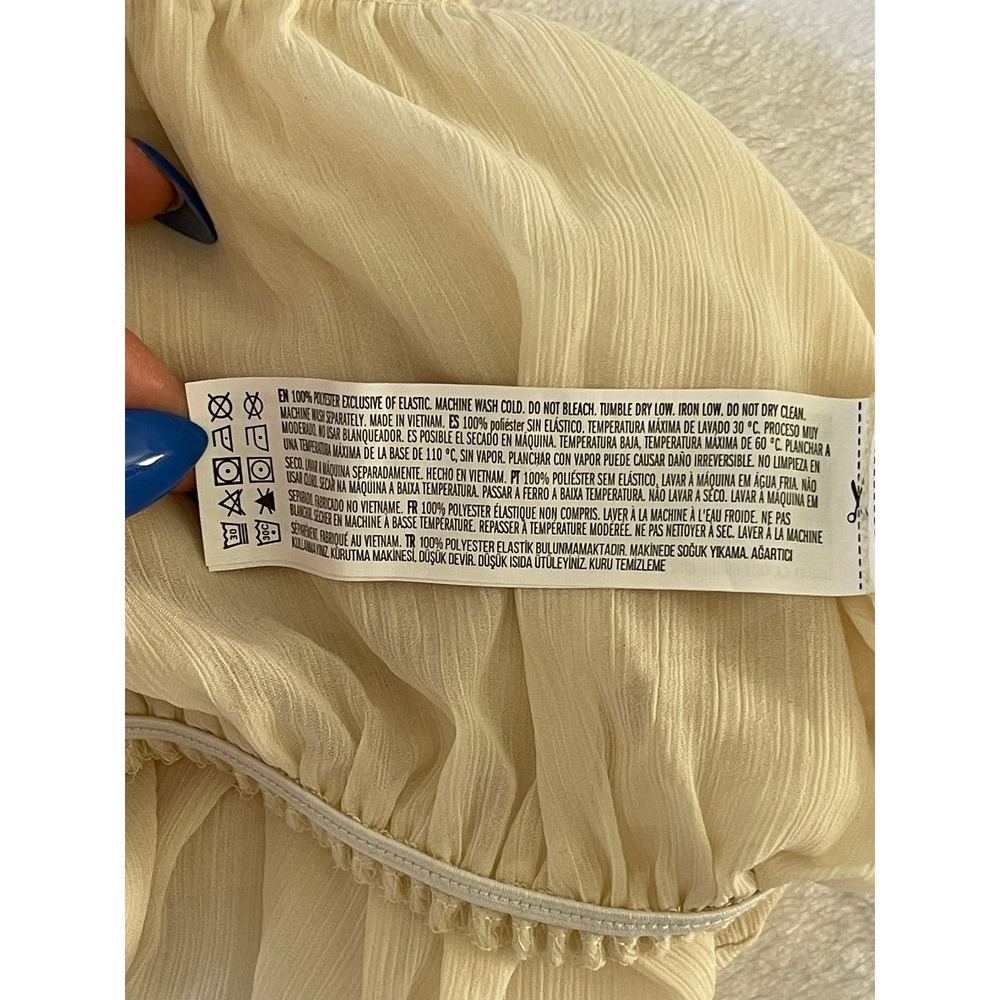 Forever 21 Cream Chiffon Ruffle V-Neck Cropped Blouse Balloon Sleeve Small - Picture 12 of 12